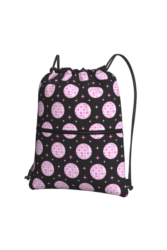 Pink Groovy Disco Ball Drawstring Backpack String Bag Cinch Water Resistant for Gym Shopping Sport Yoga