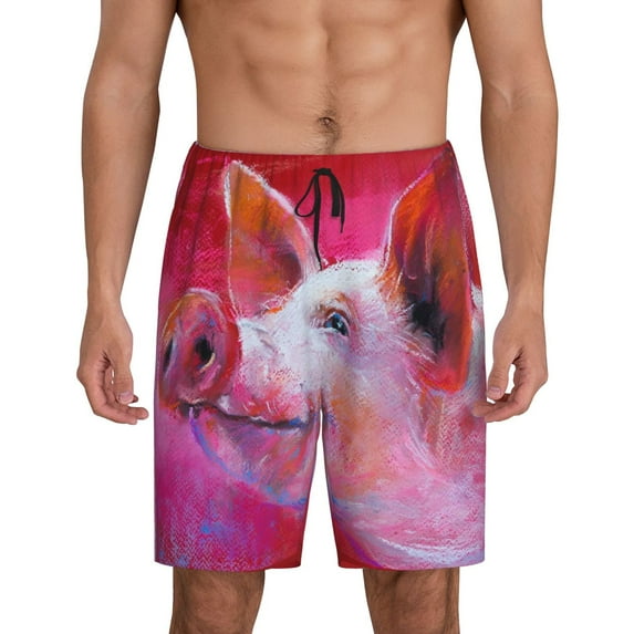 Naloa Pink Pig Men's Short Pajama Pants, Lounge Comfort Shorts with Elasticized Waistband and Side Pockets - 3X-Large