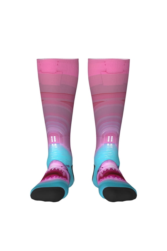 Pink Shark Pool Fantasy Knee Socks, High Socks Long Stretchy Sock Women Knee High Stocking, Long Socks for Women