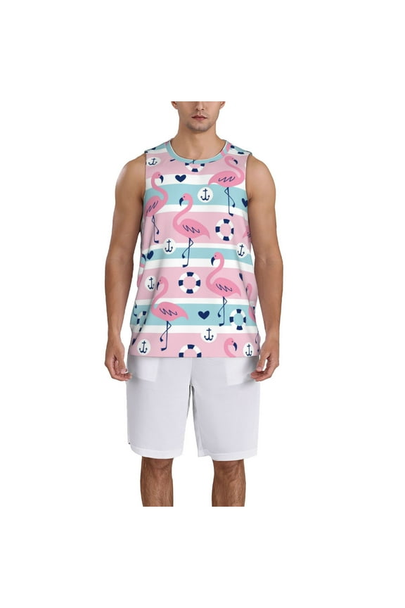 Pink Striped Flamingo Basketball Jersey Reversible Men's Mesh Athletic Sports Shirts Training Practice S-4XLMedium