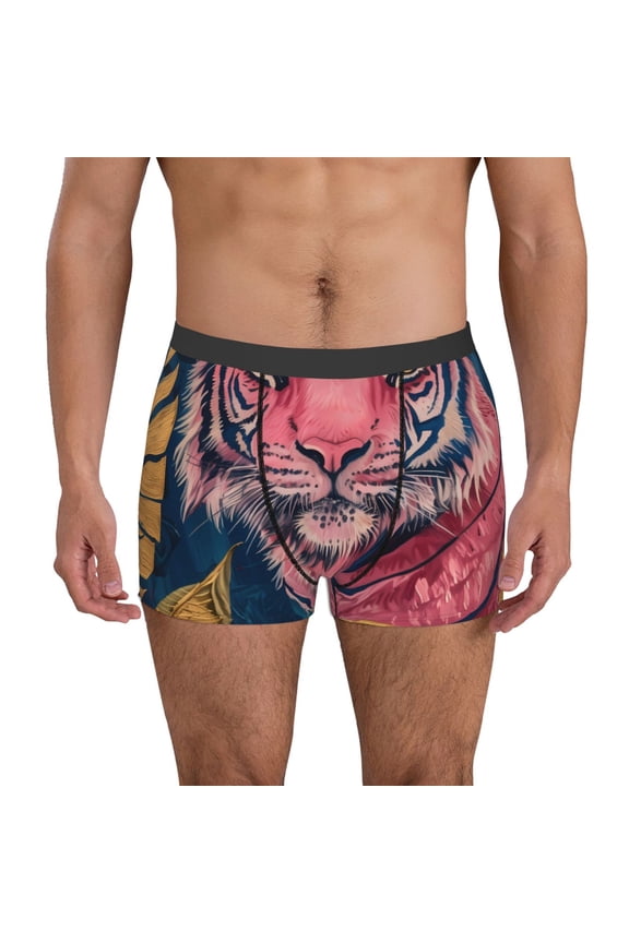 Pink Tiger Gold Leaves Mens Underwear - Boxers for Men, Mens Boxer Briefs, Classic Briefs for Men-Small