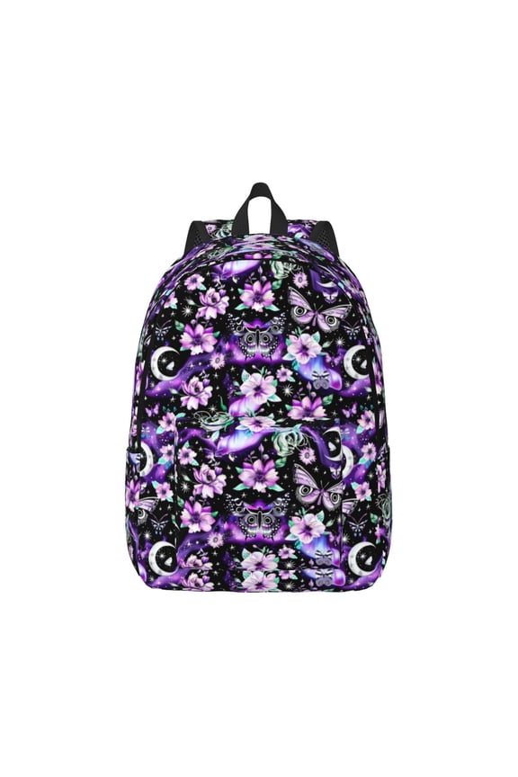 Pink purple rainbow flower butterfly Canvas Backpack for Men Women Rucksack Casual Travel Daypack College Tote Satchel Bookbag for Teens-Small