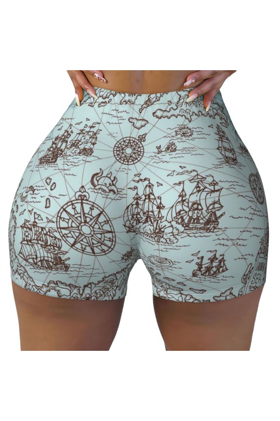 Pirate Adventure Map Biker Shorts for Women Seamless Scrunch Short Women’s Yoga Shorts for Gym Running Sport Shorts - XX-Large