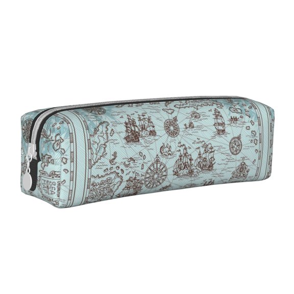 Naloa Pirate Adventure Map Leather Pencil Case, Makeup Pouch, Zipper Pouch for Daily Essentials, Storage Organizer, Cosmetics and Stationary Bag