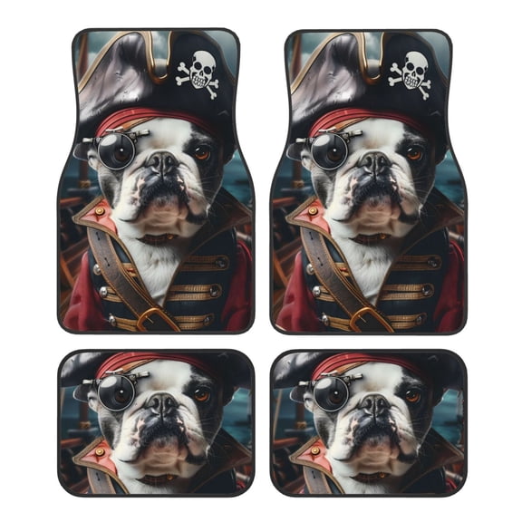 Naloa Pirate Bulldog On Deck Car Foot Mat Set of 4 Pieces - Universal Floor Liner Neoprene Full Set Floor Mats for Cars Trucks SUV