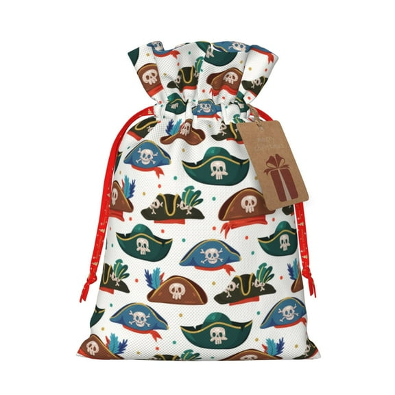 Naloa Pirate Hats Drawstring Christmas Bags, 3D Xmas Gift Bags, Christmas Wrapping Bags, Xmas Goodie Bags, Treat Pouch Bags, Party Favor Bags-Medium