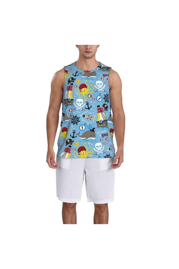 Pirate Marine Animals Basketball Jersey Reversible Men's Mesh Athletic Sports Shirts Training Practice S-4XLLarge