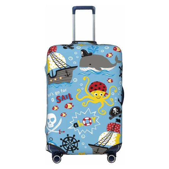 Naloa Pirate Marine Animals Elastic Suitcase Protector, Travel Suitcase Protector Cover Fits 18-32in Suitcase - Small