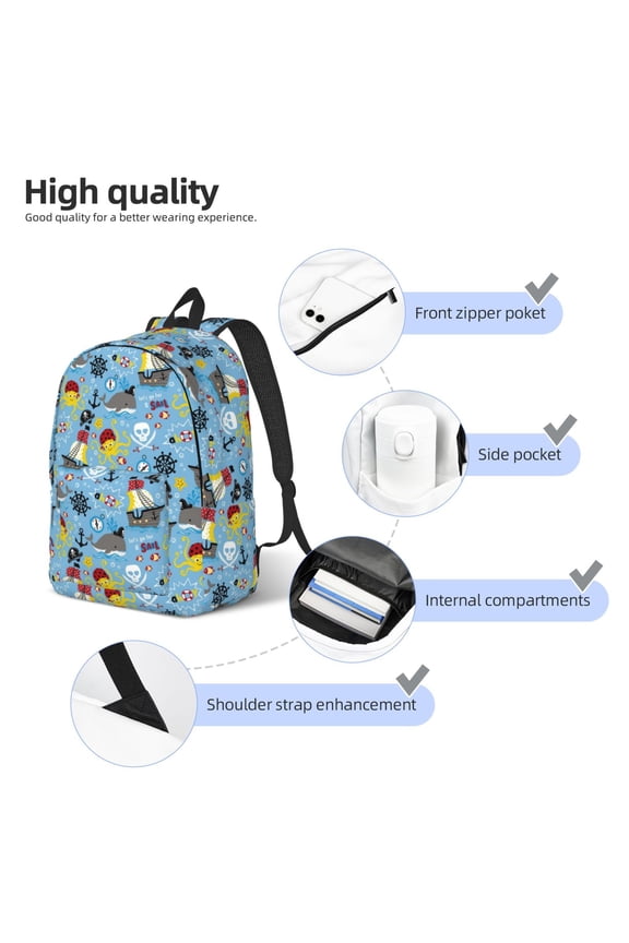 Pirate Marine Animals Print Durable Canvas College Rucksack,Laptop Excursion Backpack,Travel Notebook School Backpack,Bookbag For Men Women