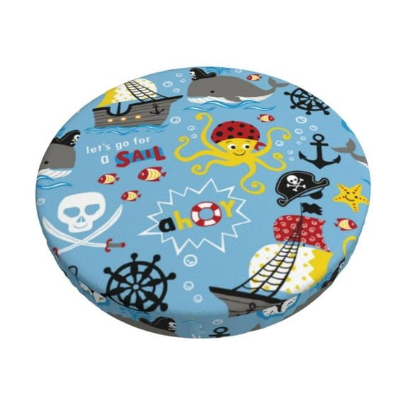 Naloa Pirate Marine Animals Round Bar Stool Cushion Cover 12-14 inch, Fits Kitchen, Office, Restaurant Chairs - 12 inch