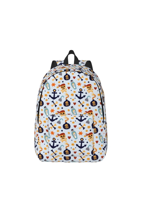 Pirate Skull And Anchor Canvas Backpack for Men Women Rucksack Casual Travel Daypack College Tote Satchel Bookbag for Teens-Small