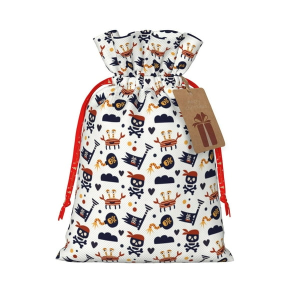 Naloa Pirate Theme Drawstring Christmas Bags, 3D Xmas Gift Bags, Christmas Wrapping Bags, Xmas Goodie Bags, Treat Pouch Bags, Party Favor Bags-Medium