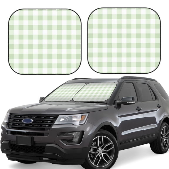 Naloa Pistachio Green Checkboard 2 Piece Foldable Car Sun Shades, Car Windshield Sunshade, Front Window Sunshade for Car, Truck, SUV - Small