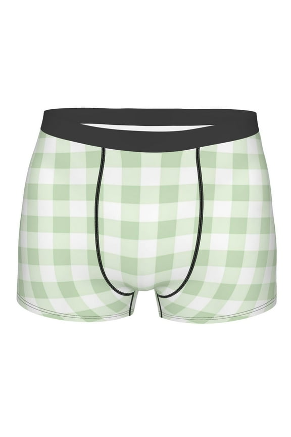 Pistachio Green Checkboard Print Mens Underwear - Boxers for Men, Classic Briefs for Men