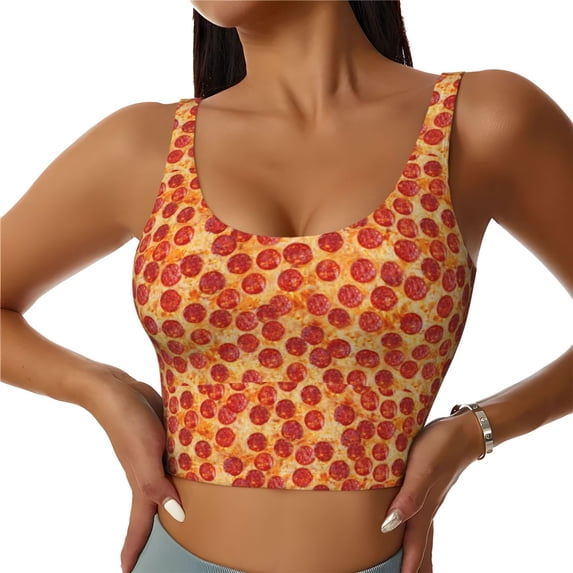 Naloa Pizza Sports Bras for Women, High Support Bra with Removable Pads, Comfortable - Large