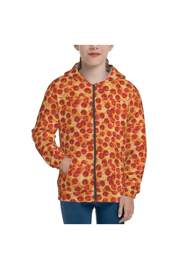 Pizza Teenage Zipper Hoodie, Long Sleeve Zip Up Hoodies Casual Jackets Tops for 7-12 Years-Small