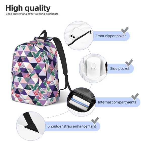 Naloa Plaid Flamingo Print Durable Canvas College Rucksack,Laptop Excursion Backpack,Travel Notebook School Backpack,Bookbag For Men Women