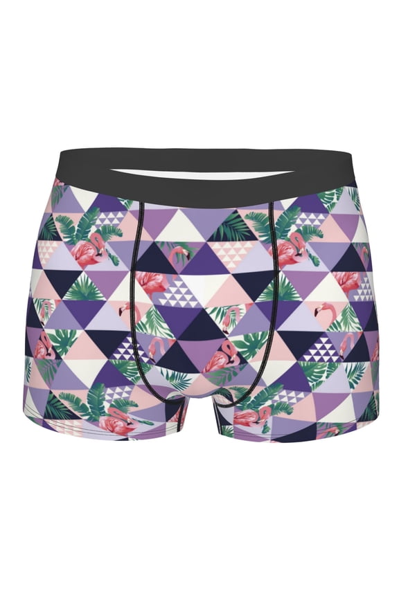 Plaid Flamingo Print Mens Underwear - Boxers for Men, Classic Briefs for Men