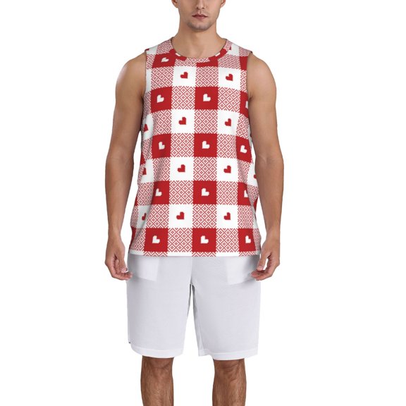 Naloa Plaid Heart Basketball Jersey Reversible Men's Mesh Athletic Sports Shirts Training Practice S-4XLX-Large