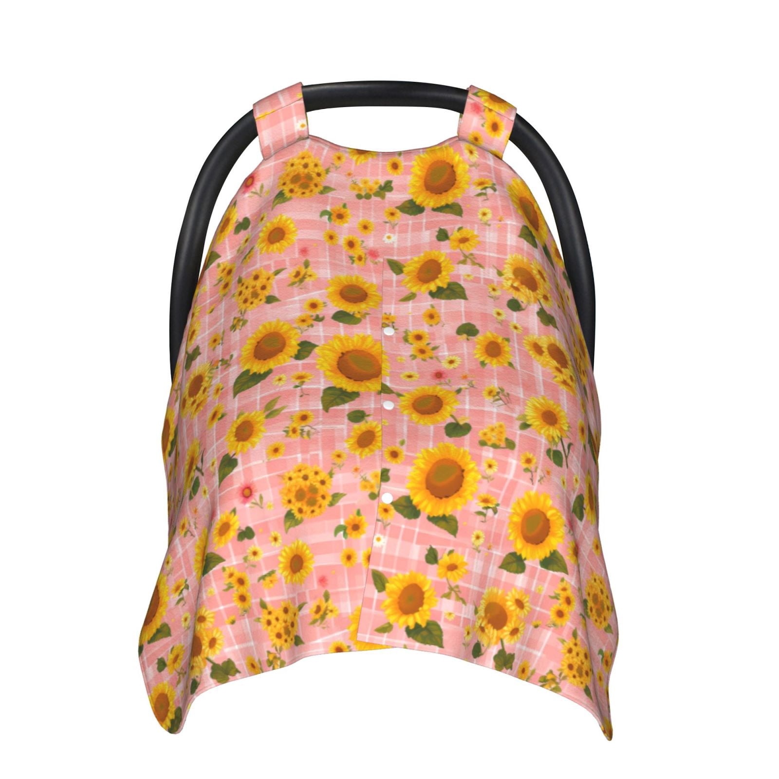 Naloa Plaid Sunflower Baby Car Seat Cover, Breathable Baby Carrier Cover, Multiuse Baby Carrier Cover & Nursing Breastfeeding Cover