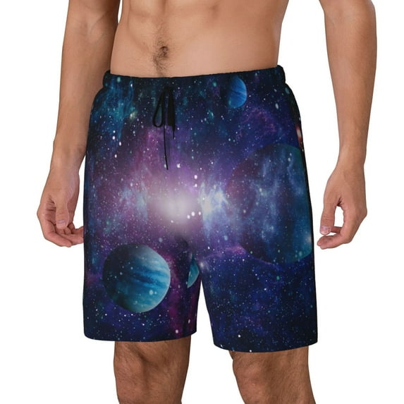 Naloa Planets Stars And Galaxies1 Print Men Swim Trunks with Compression Liner ,Board Shorts,Men's Swim Shorts with Drawstring and Elastic Waistband-3X-Large