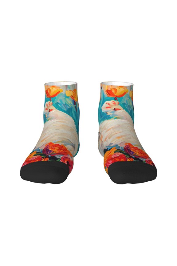 Playful Floral Cat Ankle Socks for Women Non Slip Socks No Show Socks Classic Low Cut Casual Socks Casual Socks