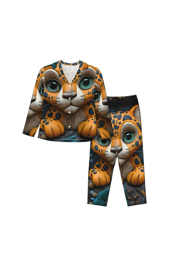 Playful Leopard Art Pajamas for Women Set, Womens Pajama Sets, Lounge Sets for Women, 2pjs for Women-Large
