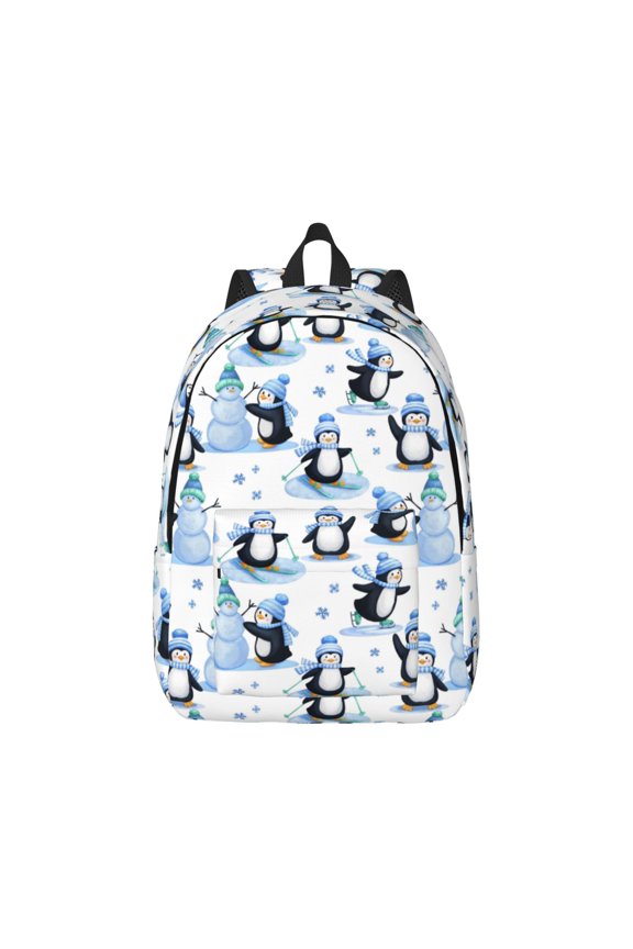 Playful Penguins and Snowmen Canvas Backpack for Men Women Rucksack Casual Travel Daypack College Tote Satchel Bookbag for Teens-Small