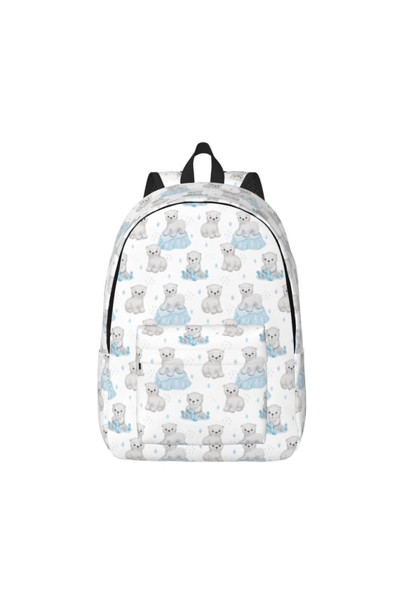 Playful Polar Bear Pals Canvas Backpack for Men Women Rucksack Casual Travel Daypack College Tote Satchel Bookbag for Teens-Small