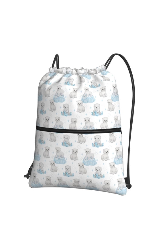 Playful Polar Bear Pals Drawstring Backpack String Bag Cinch Water Resistant for Gym Shopping Sport Yoga