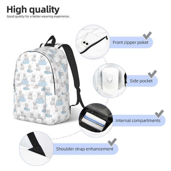 Naloa Playful Polar Bear Pals Print Durable Canvas College Rucksack,Laptop Excursion Backpack,Travel Notebook School Backpack,Bookbag For Men Women