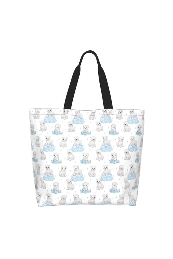 Playful Polar Bear Pals Tote Bag for Women Large Capacity Shoulder Bag for College Work Travel Shopping