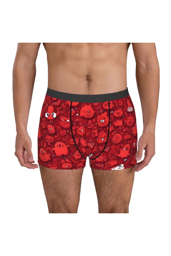 Playful Red Cartoon Faces Mens Underwear - Boxers for Men, Mens Boxer Briefs, Classic Briefs for Men-Small