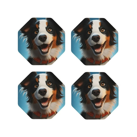 Naloa Playful Smile Cute Dog Leather Coasters for Drinks, Durable Drink Coasters 4 Set for Tabletop Protection, Luxurious Home Décor and Housewarming Gift ( {designName})Octagon