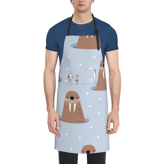 Naloa Playful Walrus Wonders Apron Kitchen Aprons with Pockets for Women Men Chef