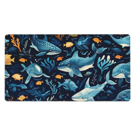 Naloa Playful Whales Underwater Scene Gaming Mouse Pad Large Mouse Mat Long Extended Desk Pad Non-Slip Rubber Mice Pads Stitched Edges Thin Pad (16x29.5 Inch)