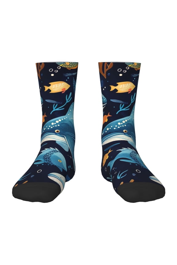 Playful Whales Underwater Scene Kids Socks Unisex Kids and Toddlers' Crew Socks, ,1 Pairs