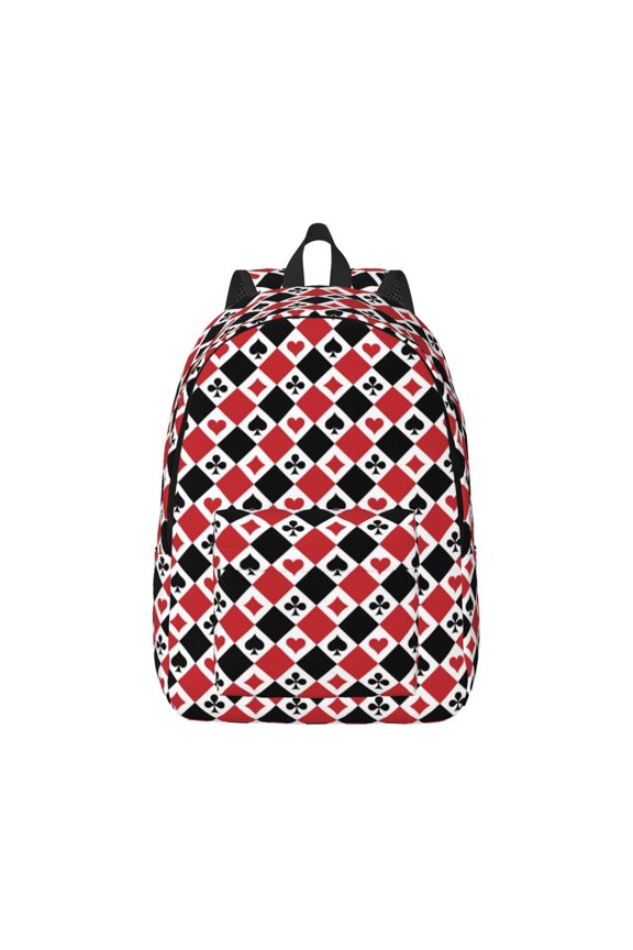 Playing Cards Canvas Backpack for Men Women Rucksack Casual Travel Daypack College Tote Satchel Bookbag for Teens-Small