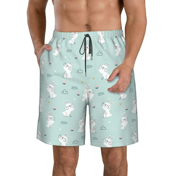 Naloa Playing Rabbit Men's Beach Shorts, Surfing shorts, Swim trunks, Quick Dry Swim Trunks for Surfing Beach Fun - Small