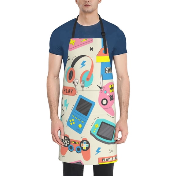 Naloa Playing Video Games Apron Kitchen Aprons with Pockets for Women Men Chef