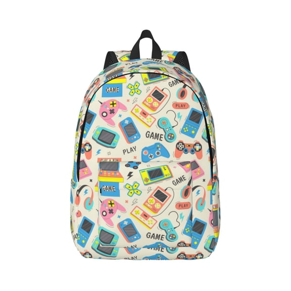 Naloa Playing Video Games Canvas Backpack for Men Women Rucksack Casual Travel Daypack College Tote Satchel Bookbag for Teens-Small