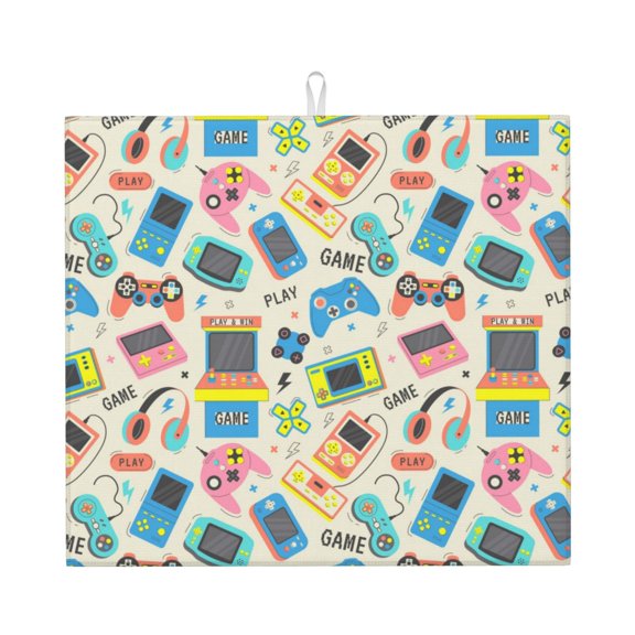 Naloa Playing Video Games Dish Drying Mat for Kitchen Counter, Heat Resistant Drainer Mats, Absorbent Draining Mat,Dish Rack Pad,16"x18"