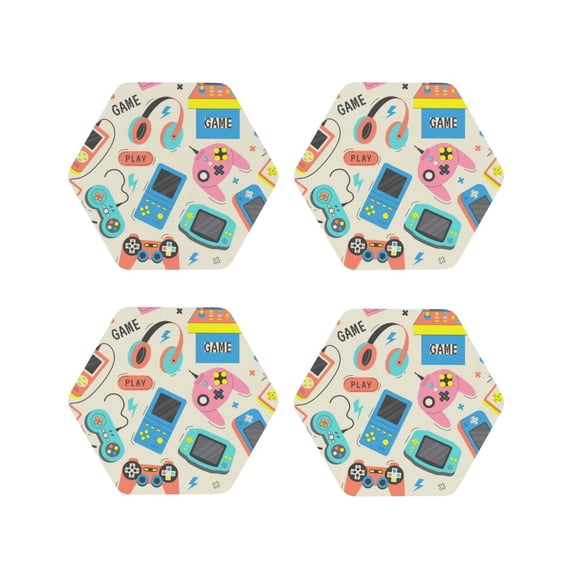 Naloa Playing Video Games Leather Coasters for Drinks, Durable Drink Coasters 4 Set for Tabletop Protection, Luxurious Home Décor and Housewarming Gift ( {designName})Hexagon