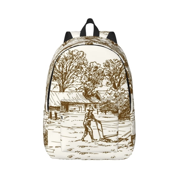 Naloa Plowed Field With Horses Canvas Backpack for Men Women Rucksack Casual Travel Daypack College Tote Satchel Bookbag for Teens-Small