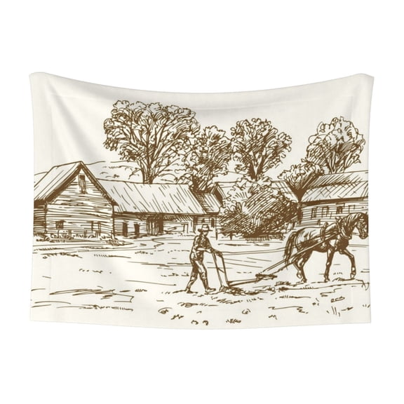 Naloa Plowed Field With Horses Dog Blanket, 3 Sizes Cat Blanket for Indoor Cats Large Medium Small Dog Gifts-Medium
