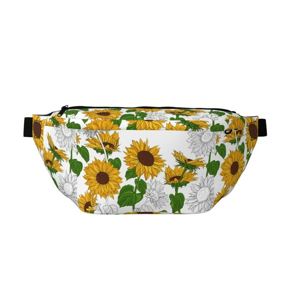 Naloa Plump Sunflower And Sketch Print Running Belts for Men Women,Running Fanny Pack with 2-Zipper Pockets,Waterproof Waist Pack for Travel Hiking Running Outdoor Sports