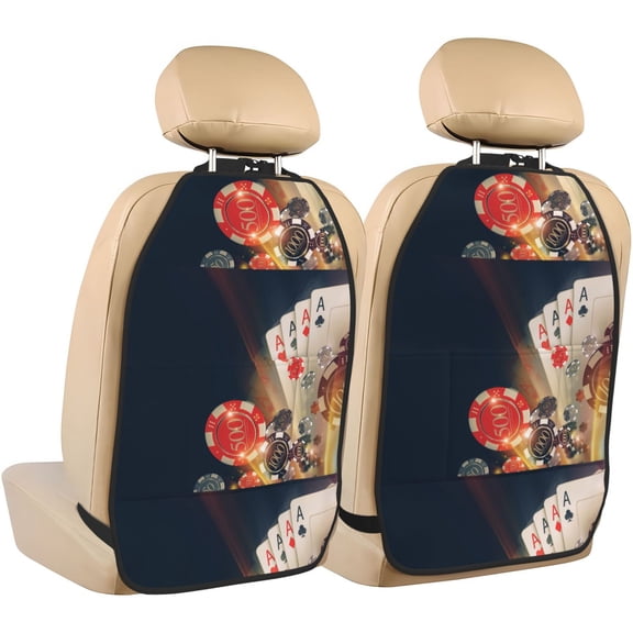 Naloa Poker Chips 2Pcs Anti-Kick Back Seat Cover Kick Mat, Car Seat Protector with 3 Storage Pockets