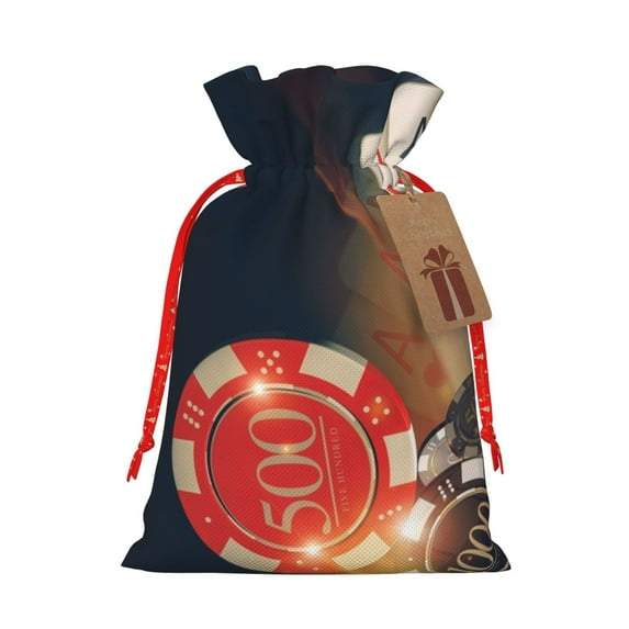 Naloa Poker Chips Drawstring Christmas Bags, 3D Xmas Gift Bags, Christmas Wrapping Bags, Xmas Goodie Bags, Treat Pouch Bags, Party Favor Bags-Small