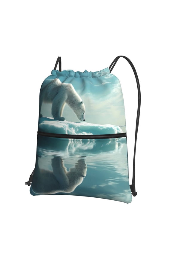 Polar Bear On Iceberg Drawstring Backpack String Bag Cinch Water Resistant for Gym Shopping Sport Yoga