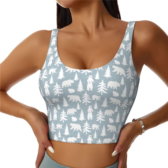 Naloa Polar Bears And Snowy Winter Sports Bras for Women,Sports Bras for Women High Support with Removable Pads-Small